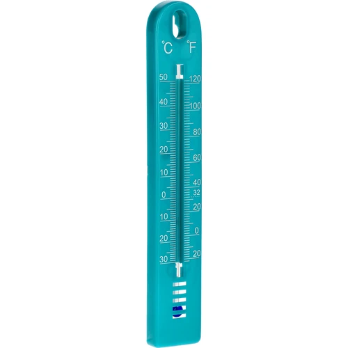 Universele thermometer (-30 tot +50°C), 17 cm, blauw - 2 ['thermometer', ' universele thermometer', ' thermometer van kunststof', ' thermometer met duidelijke schaal', ' thermometer met dubbele schaal in °C en °F', ' thermometer voor ruimtes met hoge luchtvochtigheid', ' buitenthermometer tot -30°C', ' vochtbestendige thermometer', ' thermometer in blauwe kleur', ' stevige thermometer']