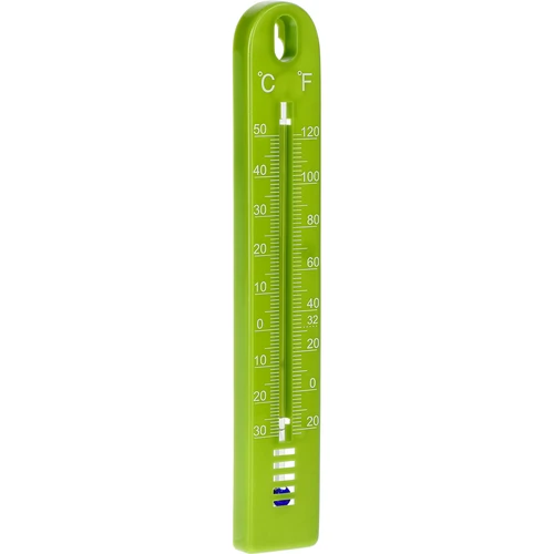 Universele thermometer (-30 tot +50°C), 17 cm, groen - 2 ['thermometer', ' universele thermometer', ' thermometer van kunststof', ' thermometer met duidelijke schaal', ' thermometer met dubbele schaal in °C en °F', ' thermometer voor ruimtes met hoge luchtvochtigheid', ' buitenthermometer tot -30°C', ' vochtbestendige thermometer', ' thermometer in groene kleur', ' stevige thermometer']