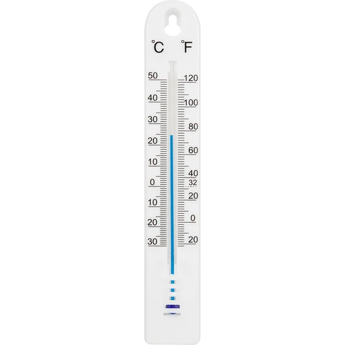 Universele thermometer (-30 tot +50°C), 17 cm, wit  - 1 ['thermometer', ' universele thermometer', ' thermometer van kunststof', ' thermometer met duidelijke schaal', ' thermometer met dubbele schaal in °C en °F', ' thermometer voor ruimtes met hoge luchtvochtigheid', ' buitenthermometer tot -30°C', ' vochtbestendige thermometer', ' thermometer in witte kleur', ' stevige thermometer']