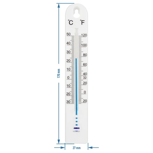 Universele thermometer (-30 tot +50°C), 17 cm, wit - 2 ['thermometer', ' universele thermometer', ' thermometer van kunststof', ' thermometer met duidelijke schaal', ' thermometer met dubbele schaal in °C en °F', ' thermometer voor ruimtes met hoge luchtvochtigheid', ' buitenthermometer tot -30°C', ' vochtbestendige thermometer', ' thermometer in witte kleur', ' stevige thermometer']