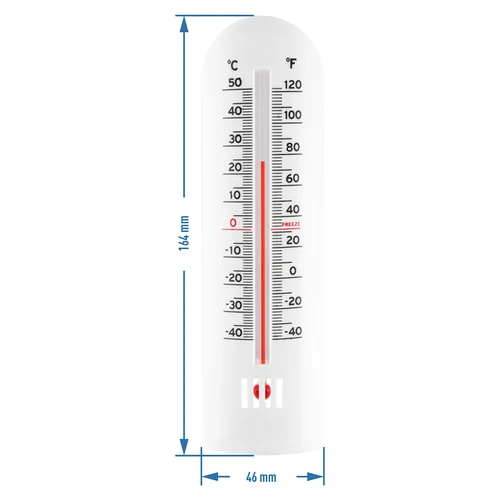 Universele thermometer (-40°C tot +50°C) 16cm - 2 ['kwikvrije thermometer', ' universele thermometer', ' thermometer van kunststof', ' thermometer met duidelijke schaal', ' thermometer met dubbele schaal', ' thermometer voor ruimtes met hoge luchtvochtigheid']
