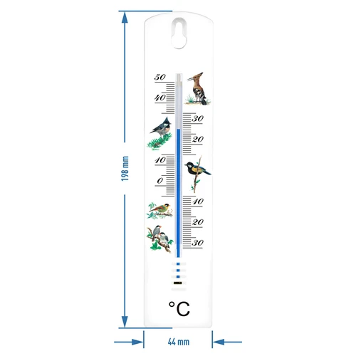 Universele thermometer met afbeelding - vogels (-30°C tot +50°C) 20cm - 2 ['universele thermometer', ' thermometer van kunststof', ' thermometer met duidelijke schaal', ' thermometer met dubbele schaal', ' thermometer voor ruimtes met hoge luchtvochtigheid', ' binnen-buiten thermometer', ' thermometer met kleurrijke opdruk']
