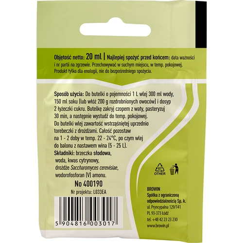 Universele wijngist, 20 ml - 2 ['universele gist', ' wijngist', ' gist voor wijn', ' vloeibare wijngist', ' vloeibare gist', ' vloeibare gist voor wijn', ' gist voor rode wijn', ' gist voor witte wijn', ' gist voor roséwijn']
