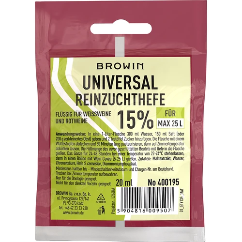 Universele wijngist, 20 ml DE/EN  - 1 ['universele gist', ' wijngist', ' gist voor wijn', ' vloeibare wijngist', ' vloeibare gist', ' vloeibare gist voor wijn', ' gist voor rode wijn', ' gist voor witte wijn', ' gist voor roséwijn']