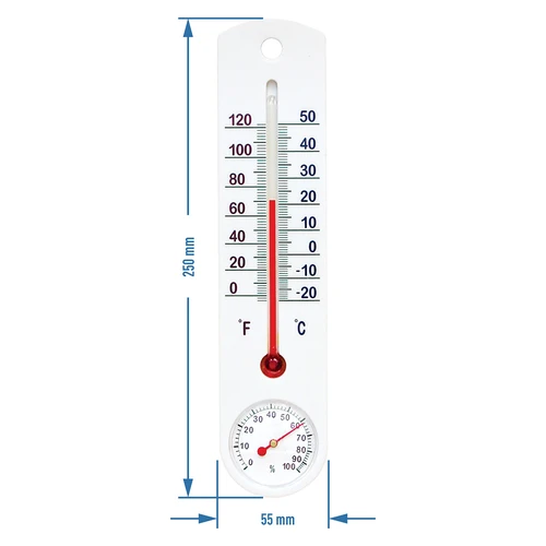 Universele witte thermometer met hygrometer (-20°C tot +50°C) 25cm - 2 ['binnen thermometer', ' kamertemperatuurmeter', ' thermometer voor binnen', ' huistemperatuurmeter', ' thermometer', ' kamertemperatuurmeter', ' thermometer met duidelijke schaal', ' thermometer met hygrometer', ' thermometer van kunststof', ' thermometer met hygrometer']