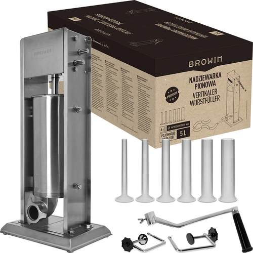 Verticale premium worstenvuller 5 L - 2 ['worstenvuller', ' verticale worstenvuller', ' beste worstenvuller', ' worstmachine', ' worstmaker', ' worstmaker', ' worstenset', ' worstenvuller', ' slagersvuller', ' verticale vuller', ' trechters voor worstenvullers', ' innovatieve slagersvuller', ' worstenvuller van 5 L', ' zelfgemaakte worsten', ' huiselijke worstenvuller']