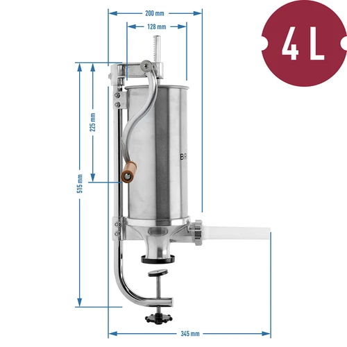 Verticale worstenvuller 4 kg - 10 ['worstenvuller', ' worstenvuller', ' worstenvuller', ' verticale worstenvuller', ' worstspuit', ' vleesinjector', ' huishoudelijke worstenvuller', ' gastronomische worstenvuller', ' slagerijapparatuur', ' worststopper', ' worststopper', ' verticale worststopper']
