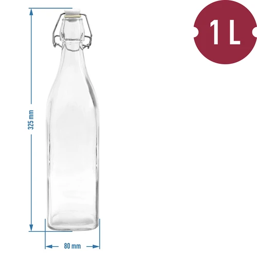 Vierkante fles 1L met luchtdichte beugelsluiting - 2