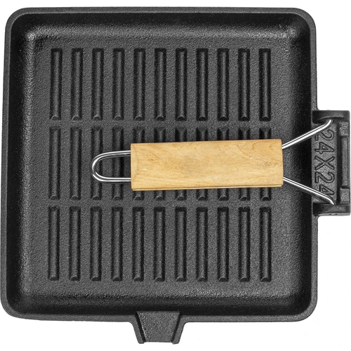 Vierkante gietijzeren pan, 22 cm - 2 ['gietijzeren pan', ' pan met houten handvat', ' pan met inklapbaar handvat', ' gietijzeren kookgerei', ' grill']