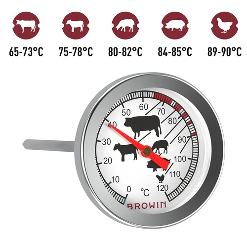 Vleesthermometer (0°C tot +120°C) 12,5cm - 9 ['temperatuur', ' culinaire thermometer', ' gastronomische thermometer', ' voedselthermometer', ' voedselthermometer met sonde', ' vleesthermometer', ' thermometer met sonde', ' keukenthermometer met sonde', ' vleessonde', ' baktthermometer', ' kookthermometer', ' rookthermometer', ' oventhermometer', ' bakthermometer', ' thermometer met sensor']
