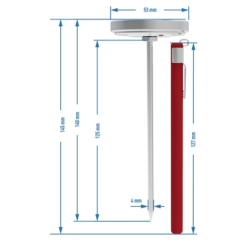 Vleesthermometer (0°C tot +120°C) 12,5cm - 8 ['temperatuur', ' culinaire thermometer', ' gastronomische thermometer', ' voedselthermometer', ' voedselthermometer met sonde', ' vleesthermometer', ' thermometer met sonde', ' keukenthermometer met sonde', ' vleessonde', ' baktthermometer', ' kookthermometer', ' rookthermometer', ' oventhermometer', ' bakthermometer', ' thermometer met sensor']