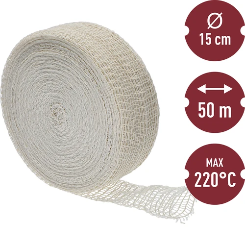 Vleeswaren net met afmetingen 15 cm x 50 m, met thermische weerstand tot 220°C - 3 ['net voor ham', ' voedingsnet', ' net voor vleeswaren', ' net voor het roken van vleeswaren', ' net voor gerijpte vleeswaren']