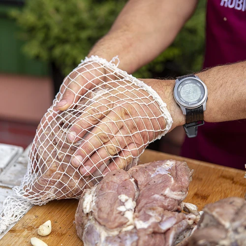 Vleeswaren net met afmetingen 15 cm x 50 m, met thermische weerstand tot 220°C - 9 ['net voor ham', ' voedingsnet', ' net voor vleeswaren', ' net voor het roken van vleeswaren', ' net voor gerijpte vleeswaren']