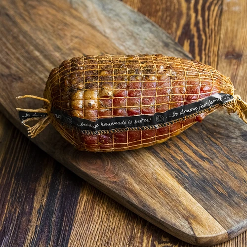 Vleeswaren net met etiket, afmetingen 15 cm x 4 m, met thermische weerstand van 125°C - 4 ['net voor ham', ' voedingsnet', ' net voor vleeswaren', ' net voor het roken van vleeswaren', ' net voor gerijpte vleeswaren']
