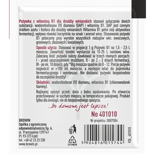 Voedingsstof voor wijn met vitamine B1, 10g - 2 ['voedingsstof voor gist', ' voedingsstof voor wijngist', ' voedingsstof voor gist met vitamine B', ' voedingsstof met thiamine']