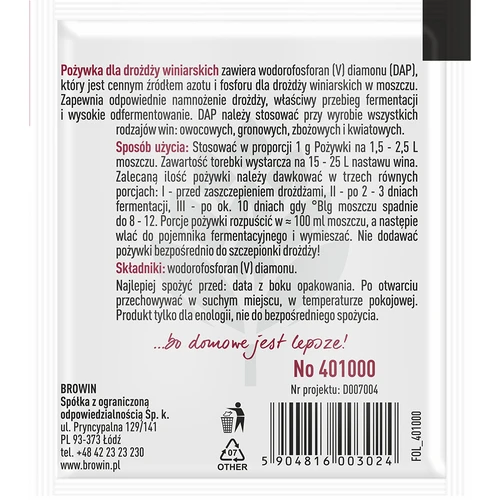 Voedingsstof voor wijngist, 10 g - 2 ['voedingsstof voor gist', ' voedingsstof voor wijn', ' bron van stikstof en fosfor voor gist', ' minerale voedingsstof']