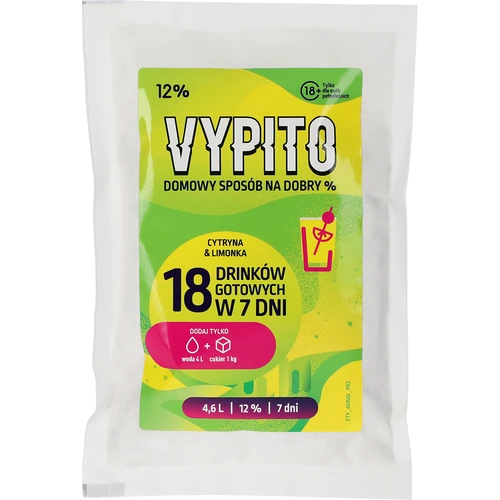 VYPITO 12%, zakje voor 18 drankjes - Citroen & limoen, 126 g  - 1 ['voor drankjes', ' voor alcohol', ' snelle fermentatie', ' mix voor het maken van dranken', ' ideaal voor drankjes', ' om alcohol te maken', ' frisdranken', ' DIY alcohol', ' DIY dranken', ' zelfgemaakte drankjes', ' handgemaakte alcohol', ' alcoholische cocktails', ' voor dranken met alcohol', ' energiedrank', ' smaakdrankjes', ' chillout', ' alcohol voor een feestje', ' zelfgemaakte alcohol', ' zelfgemaakte dranken', ' gist met voedingsstoffen', ' thuisgistfermentatie']