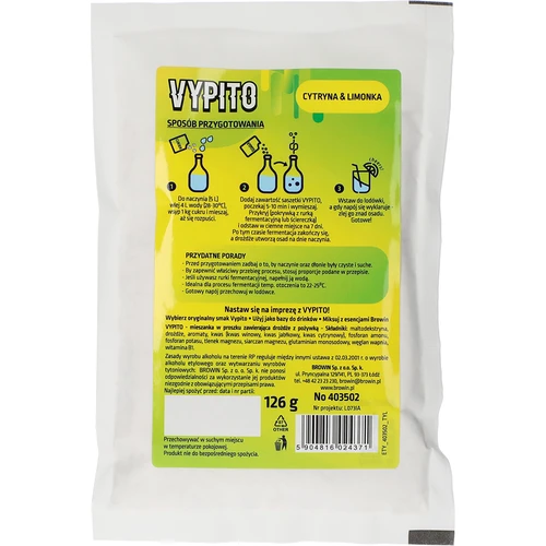 VYPITO 12%, zakje voor 18 drankjes - Citroen & limoen, 126 g - 2 ['voor drankjes', ' voor alcohol', ' snelle fermentatie', ' mix voor het maken van dranken', ' ideaal voor drankjes', ' om alcohol te maken', ' frisdranken', ' DIY alcohol', ' DIY dranken', ' zelfgemaakte drankjes', ' handgemaakte alcohol', ' alcoholische cocktails', ' voor dranken met alcohol', ' energiedrank', ' smaakdrankjes', ' chillout', ' alcohol voor een feestje', ' zelfgemaakte alcohol', ' zelfgemaakte dranken', ' gist met voedingsstoffen', ' thuisgistfermentatie']