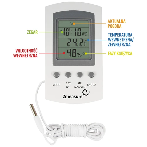 Weerstation – elektronisch, sonde, wit - 5 ['weerstations', ' thuis weerstation', ' temperatuur', ' omgevingstemperatuur', ' temperatuurregeling', ' elektronische thermometer', ' binnenthermometer', ' buitenthermometer', ' thermometer buiten', ' thermometer met sonde', ' elektronische thermometer met sonde', ' hygrometer', ' thermometer met hygrometer', ' thermometer met luchtvochtigheidsmeter', ' luchtvochtigheidsmeter']