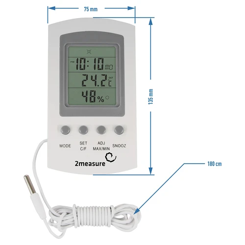 Weerstation – elektronisch, sonde, wit - 7 ['weerstations', ' thuis weerstation', ' temperatuur', ' omgevingstemperatuur', ' temperatuurregeling', ' elektronische thermometer', ' binnenthermometer', ' buitenthermometer', ' thermometer buiten', ' thermometer met sonde', ' elektronische thermometer met sonde', ' hygrometer', ' thermometer met hygrometer', ' thermometer met luchtvochtigheidsmeter', ' luchtvochtigheidsmeter']