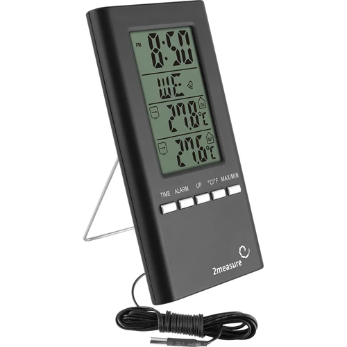 Weerstation – elektronisch, sonde, zwart  - 1 ['thermometer met klok', ' binnenthermometer', ' kamertemperatuurmeter', ' buitenthermometer', ' hangthermometer', ' staande thermometer']