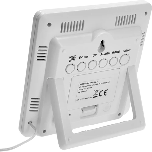 Weerstation – elektronisch, verlicht, sonde, wit - 3 ['weerstations met sonde', ' thermometer-hygrometer', ' multifunctioneel weerstation', ' voor temperatuurmeting', ' met klok', ' verlicht display', ' mini-max geheugen', ' vochtigheidsmeting', ' browin', ' weerstation']