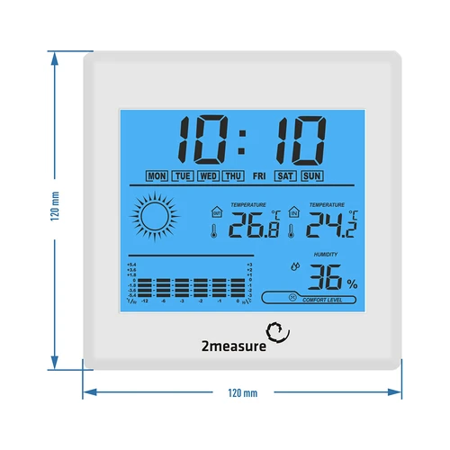 Weerstation – elektronisch, verlicht, sonde, wit - 7 ['weerstations met sonde', ' thermometer-hygrometer', ' multifunctioneel weerstation', ' voor temperatuurmeting', ' met klok', ' verlicht display', ' mini-max geheugen', ' vochtigheidsmeting', ' browin', ' weerstation']