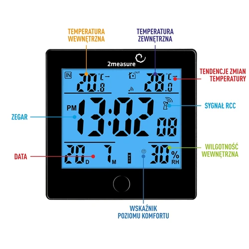 Weerstation RCC, DCF – elektronisch, draadloos, verlichte sensor, zwart - 6 ['weerstations', ' thuis weerstation', ' temperatuur', ' omgevingstemperatuur', ' temperatuurcontrole', ' elektronische thermometer', ' thermometer met sensor', ' binnenthermometer', ' buitenthermometer', ' thermometer buiten', ' hygrometer', ' weerstation']
