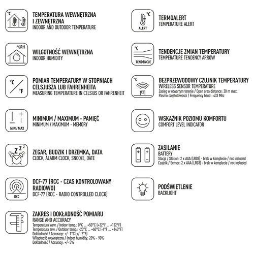Weerstation RCC, DCF – elektronisch, draadloos, verlichte sensor, zwart - 7 ['weerstations', ' thuis weerstation', ' temperatuur', ' omgevingstemperatuur', ' temperatuurcontrole', ' elektronische thermometer', ' thermometer met sensor', ' binnenthermometer', ' buitenthermometer', ' thermometer buiten', ' hygrometer', ' weerstation']