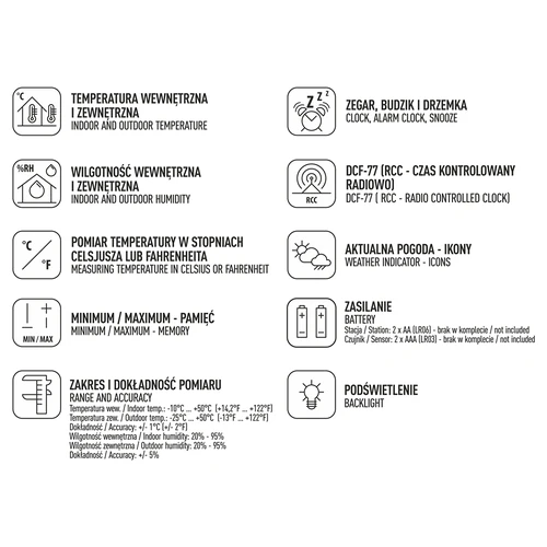Weerstation RCC – elektronisch, draadloos, verlichte sensor, zwart - 11 ['weerstations', ' thuis weerstation', ' temperatuur', ' omgevingstemperatuur', ' temperatuurcontrole', ' elektronische thermometer', ' thermometer met sensor', ' binnenthermometer', ' buitenthermometer', ' thermometer buiten', ' weerstation']