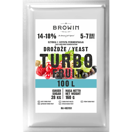 Wijngist Turbo Fruit 5-7 dagen 100 L - 2 ['gist voor alcohol', ' gist voor spiritus', ' gist voor zelfgestookte drank', ' gist voor samogon', ' gist voor maanshine', ' zelfgestookte drank', ' samogon', ' maanshine']