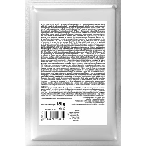 Wijngist Turbo Fruit 5-7 dagen 100 L - 3 ['gist voor alcohol', ' gist voor spiritus', ' gist voor zelfgestookte drank', ' gist voor samogon', ' gist voor maanshine', ' zelfgestookte drank', ' samogon', ' maanshine']