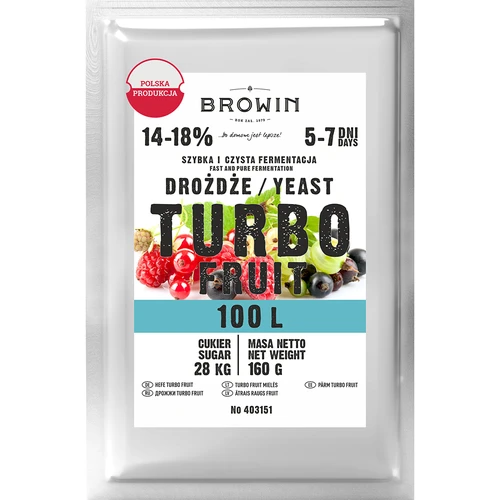 Wijngist Turbo Fruit 5-7 dagen 100 L  - 1 ['gist voor alcohol', ' gist voor spiritus', ' gist voor zelfgestookte drank', ' gist voor samogon', ' gist voor maanshine', ' zelfgestookte drank', ' samogon', ' maanshine']