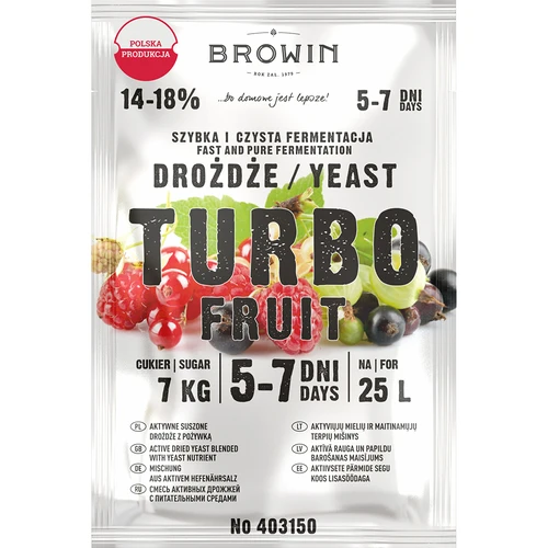 Wijngist Turbo Fruit 5-7 dagen  - 1 ['gist voor alcohol', ' gist voor spiritus', ' gist voor zelfgestookte drank', ' gist voor samogon', ' gist voor maanshine', ' zelfgestookte drank', ' samogon', ' maanshine']