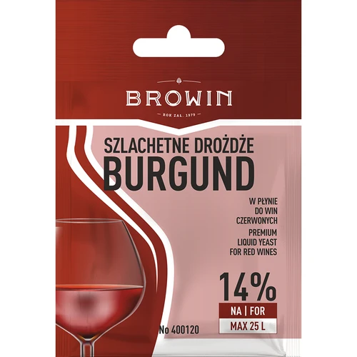 Wijnmakersgist Bourgogne, 20 ml  - 1 ['wijnmakersgist', ' Bourgogne-gist', ' gist voor rode wijn', ' vloeibare gist', ' gist in vloeibare vorm', ' Browin-gist', ' Biowin-gist', ' gist voor wijn', ' wijnmaken', ' wijnmakerij apparatuur', ' gewone gist voor wijn']