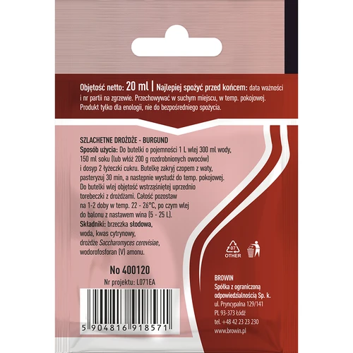 Wijnmakersgist Bourgogne, 20 ml - 2 ['wijnmakersgist', ' Bourgogne-gist', ' gist voor rode wijn', ' vloeibare gist', ' gist in vloeibare vorm', ' Browin-gist', ' Biowin-gist', ' gist voor wijn', ' wijnmaken', ' wijnmakerij apparatuur', ' gewone gist voor wijn']