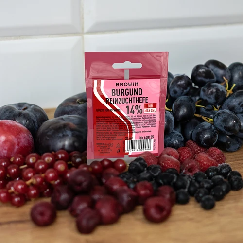 Wijnmakersgist Bourgogne, 20 ml DE/EN - 2 ['wijnmakersgist', ' Bourgogne-gist', ' gist voor rode wijn', ' vloeibare gist', ' gist in vloeibare vorm', ' Browin-gist', ' Biowin-gist', ' gist voor wijn', ' wijnmaken', ' wijnmakerij apparatuur', ' gewone gist voor wijn']