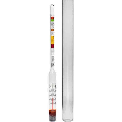Wijnmeter met thermometer in onbreekbare buis  - 1 ['suikermeter', ' voor wijn', ' voor bier', ' apparaat voor het meten van suikerconcentratie', ' ballingmeter', ' areometer', ' potentiële alcoholinhoud', '']