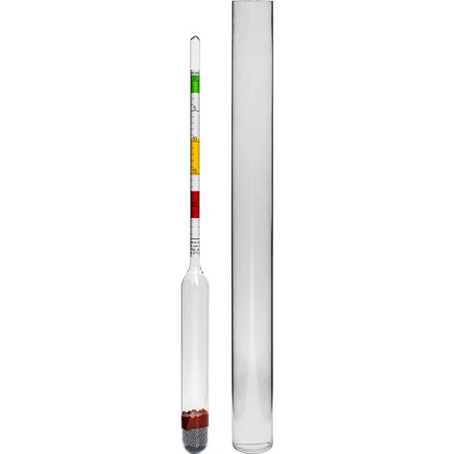 Wijnmeter (suikerweger) in een onbreekbare buis  - 1 ['wijnmeter', ' suikerweger', ' apparaat voor het meten van suikerconcentratie', ' balingmeter', ' voor wijn', ' voor bier', ' areometer']