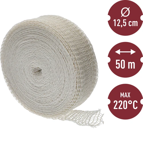 Wit slagersnet met afmetingen 12,5 cm x 50 m, met hittebestendigheid tot 220°C - 3 ['net voor vleeswaren', ' slagersnet voor roken', ' slagersnet voor koken', ' slagersnet voor bakken', ' duurzaam slagersnet', ' voor huisgemaakte vleeswaren', ' voor ham', ' voor bacon']