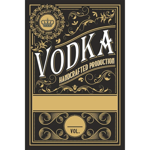 Zelfklevende etiketten 60x90 mm voor flessen, wodka, zwart, 20 stuks  - 1 ['zwarte alcohol etiketten', ' elegante etiketten', ' zelfklevend etiket', ' plak etiket', ' papieren etiket', ' etiket voor flessen', ' etiket voor glas']