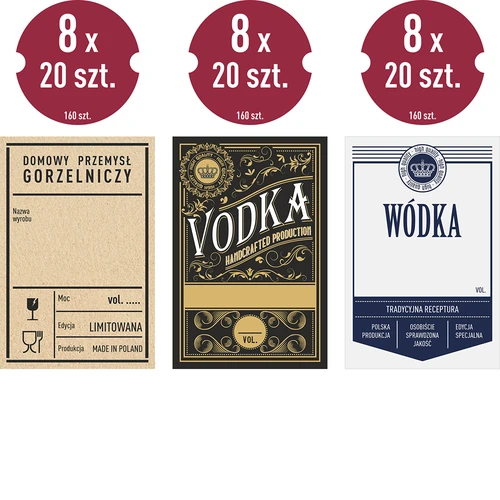 Zelfklevende labels 60x90 mm op flessen, wodka, 3 ontwerpen 20 stuks - 2 ['labels', ' labels op alcohol', ' labels op wodka', ' labels op flessen', ' zelfklevende labels', ' labels voor alcohol', ' stickers op flessen', '']