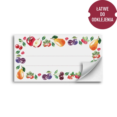 Zelfklevende labels ontwerp fruit 85/45 mm - 20 stuks. - 2 ['labels', ' labels voor conserven', ' labels voor kruiden', ' labels voor flessen', ' zelfklevende labels', ' labels voor wijn', ' labels voor potten', ' labels voor potjes', ' stickers voor schriften', ' labels voor dozen', ' labels voor containers', ' labels voor cadeaus']