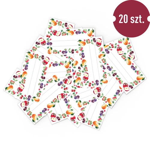 Zelfklevende labels ontwerp fruit 85/45 mm - 20 stuks. - 3 ['labels', ' labels voor conserven', ' labels voor kruiden', ' labels voor flessen', ' zelfklevende labels', ' labels voor wijn', ' labels voor potten', ' labels voor potjes', ' stickers voor schriften', ' labels voor dozen', ' labels voor containers', ' labels voor cadeaus']